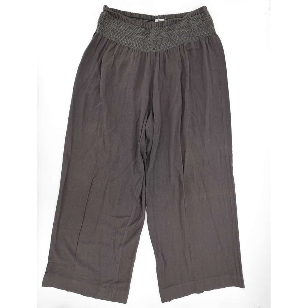 Ivu Jane‎ Pants Womens Large Gray Wide Leg Cropped Rayon Linen Pull On